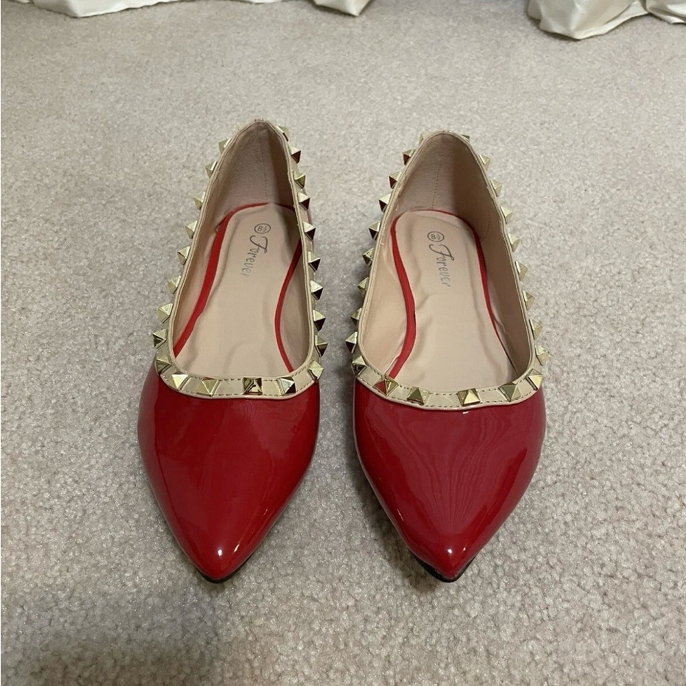 Forever Link Red Flats with Gold Studs